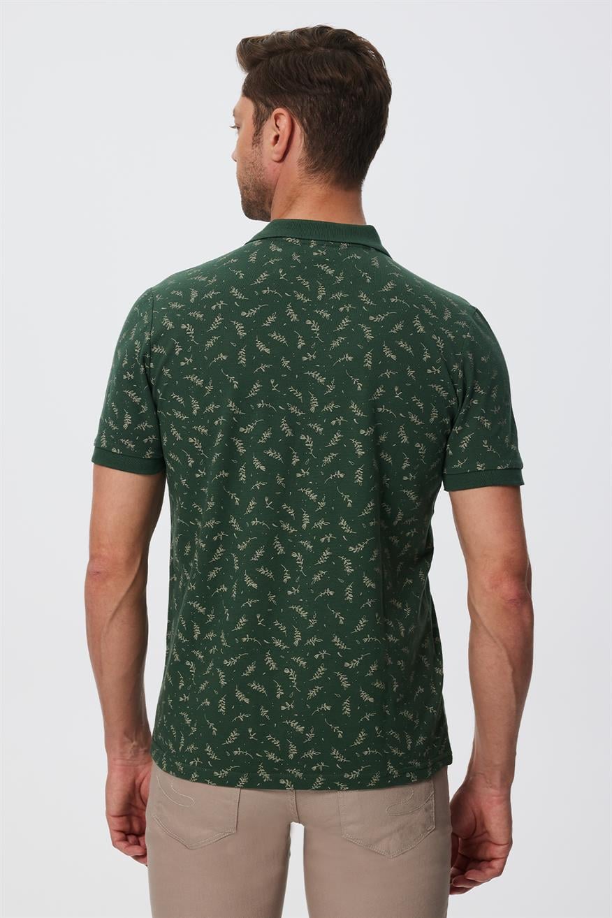 Newpine Erkek %100 Pamuk Polo Yaka T-Shirt Koyu Yeşil