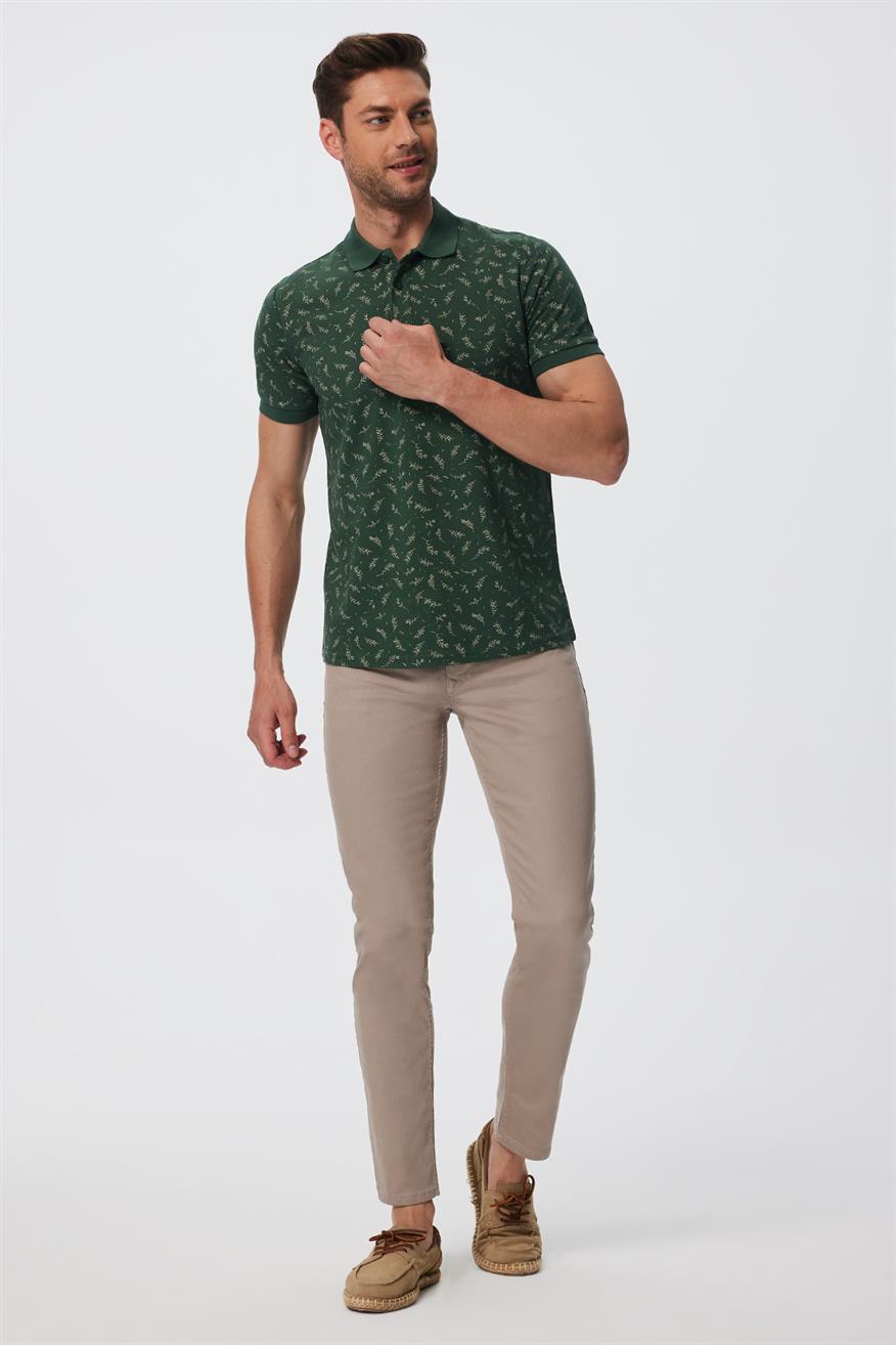 Newpine Erkek %100 Pamuk Polo Yaka T-Shirt Koyu Yeşil