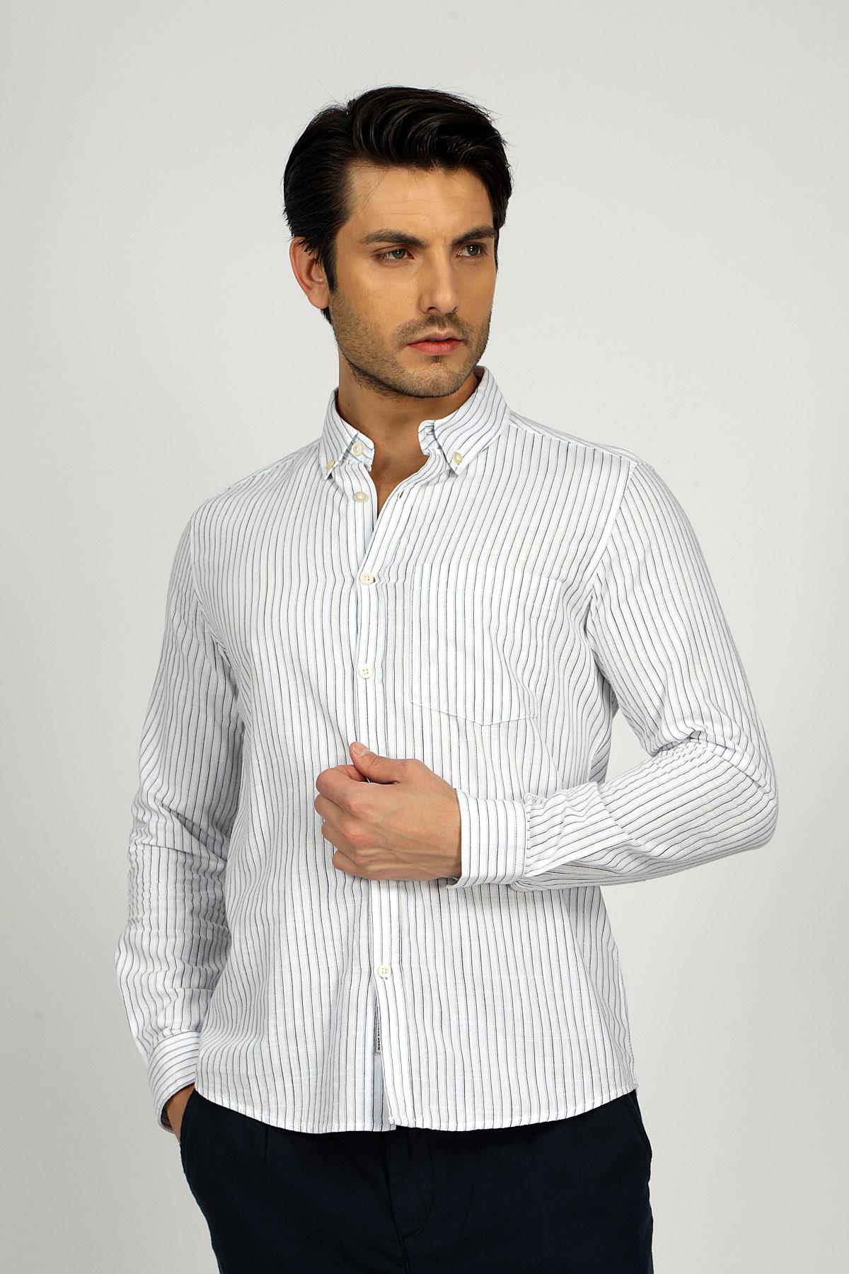 Onesa Erkek U.Kol Dokuma Gömlek Beyaz