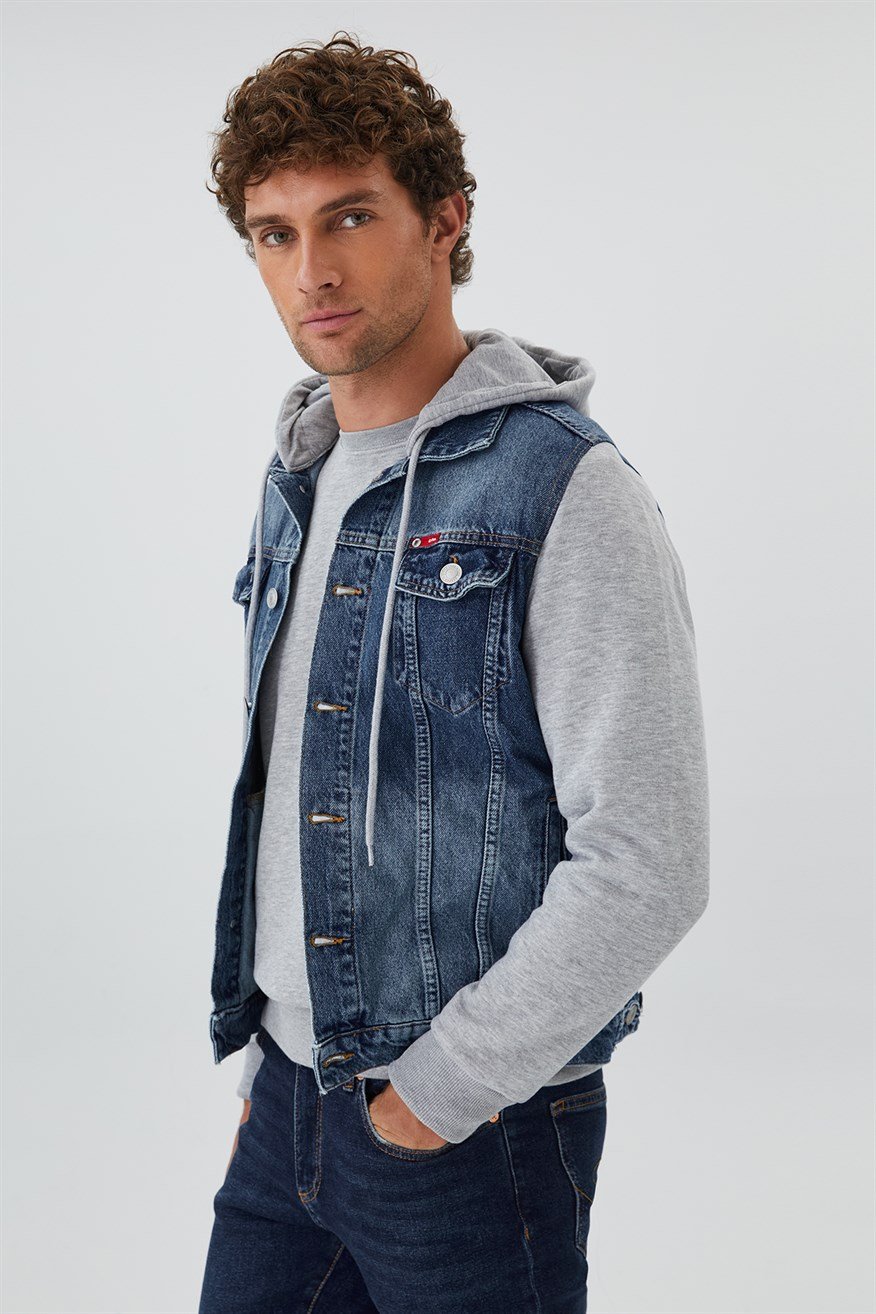 Pablo Erkek Kapüşonlu Jean Ceket