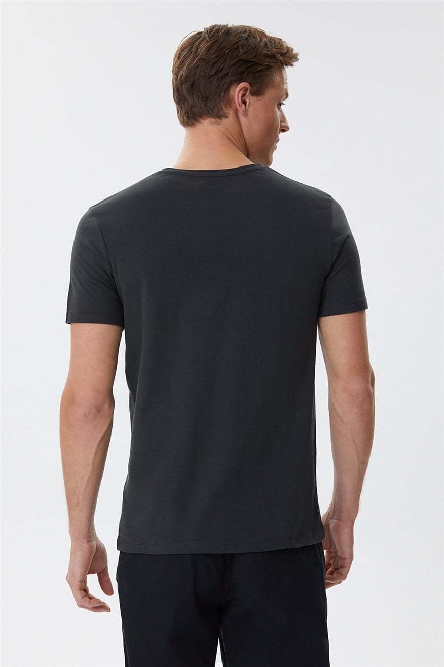 Patrice Erkek %100 Pamuk Bisiklet Yaka T-Shirt Antrasit