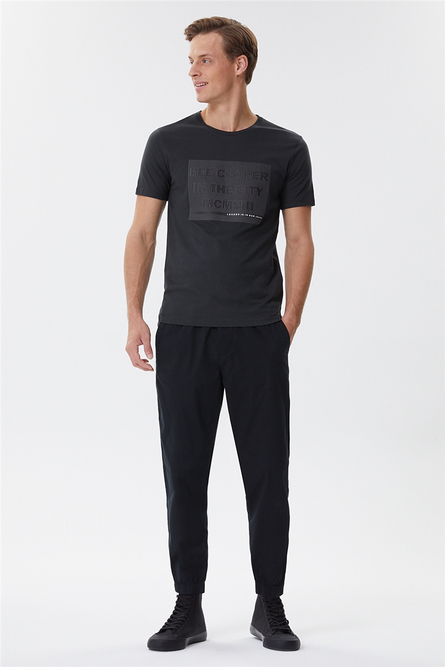 Patrice Erkek %100 Pamuk Bisiklet Yaka T-Shirt Antrasit
