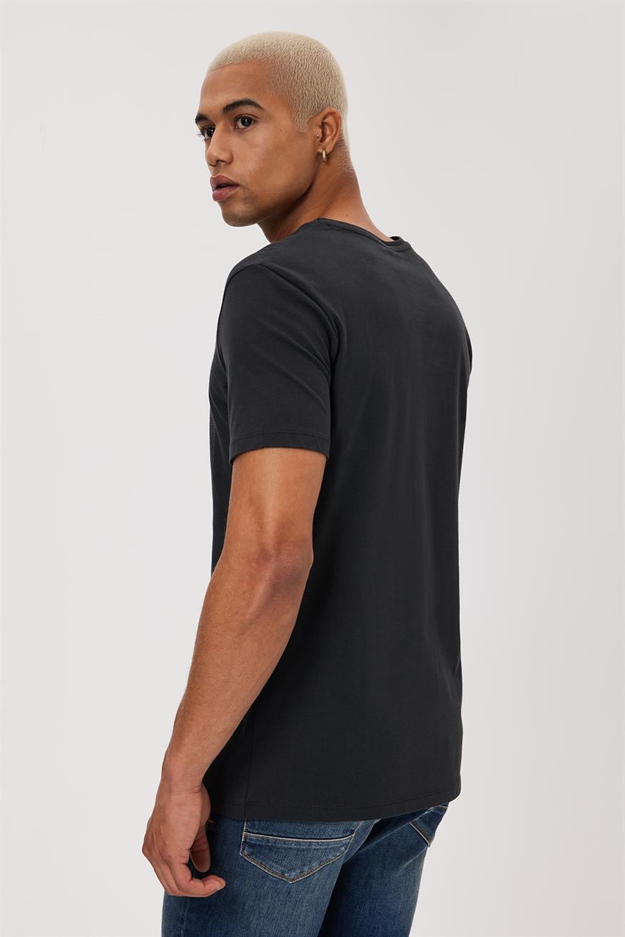 Patrice Erkek %100 Pamuk O Yaka T-Shirt Antrasit