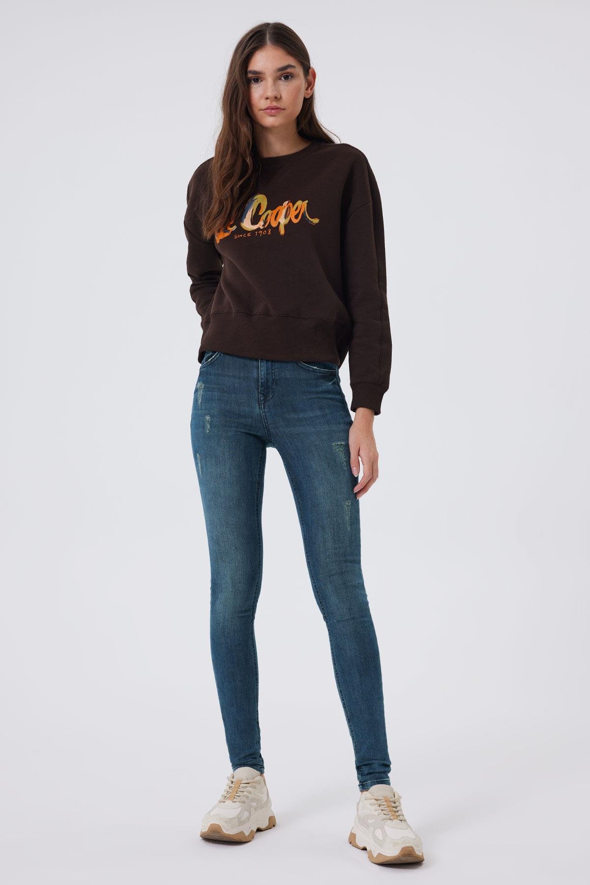 Pearl Kadın Skinny Midrise Fit  Jean Pantolon Mid Wash