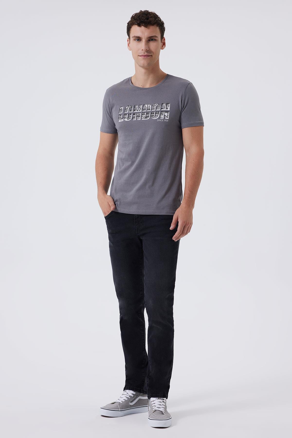 Pers Erkek %100 Pamuk O Yaka T-Shirt Gri