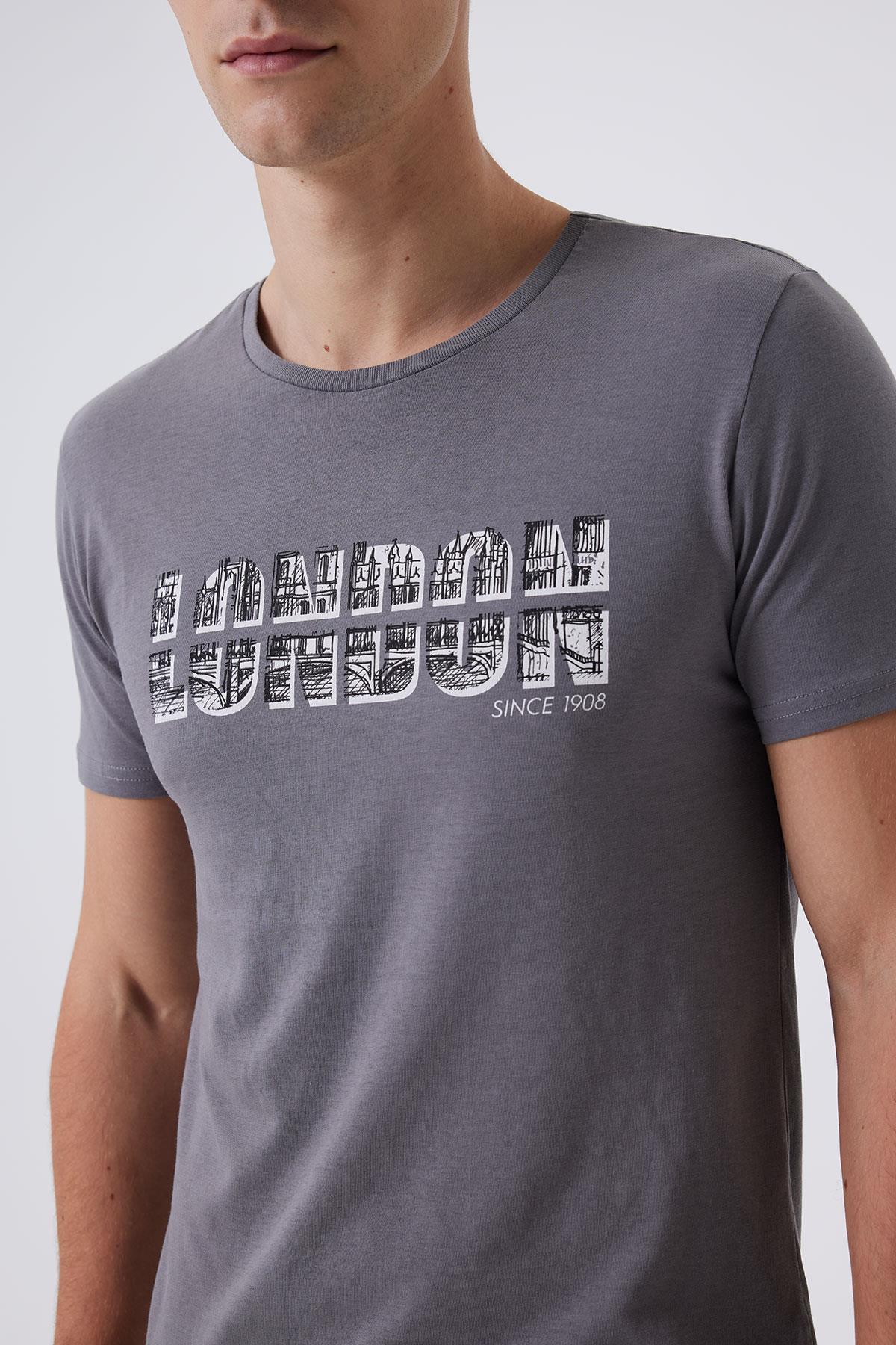 Pers Erkek %100 Pamuk O Yaka T-Shirt Gri