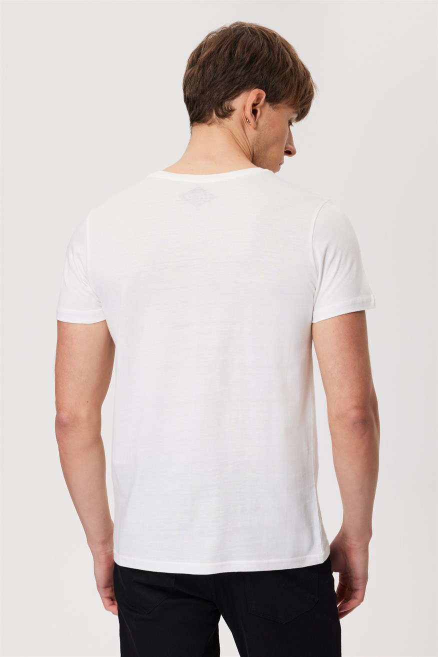 Pers Erkek %100 Pamuk O Yaka T-Shirt Off White