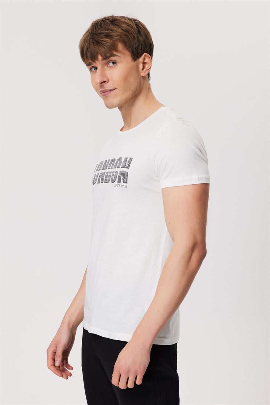 Pers Erkek %100 Pamuk O Yaka T-Shirt Off White