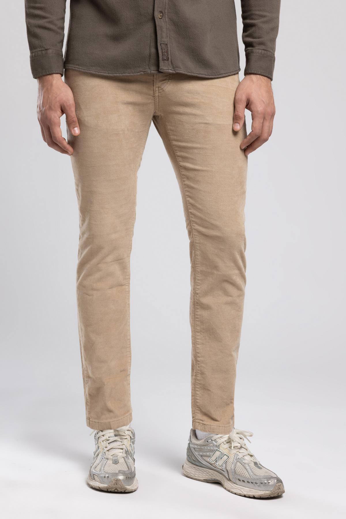 Pierce Normal Bel Dar Kesim Düz Paça Bej Erkek Pantolon