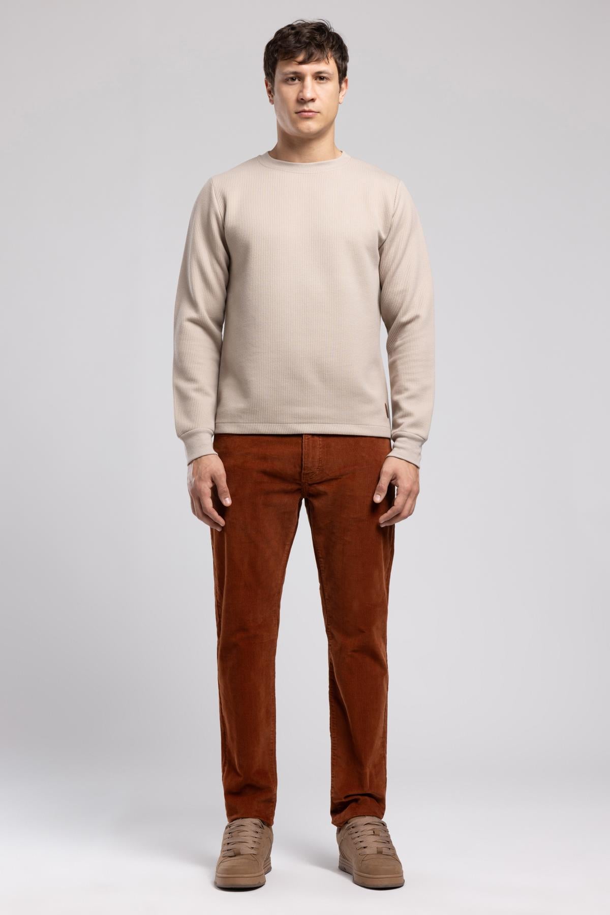 Pierce Normal Bel Dar Kesim Düz Paça Erkek Pantolon Tütün