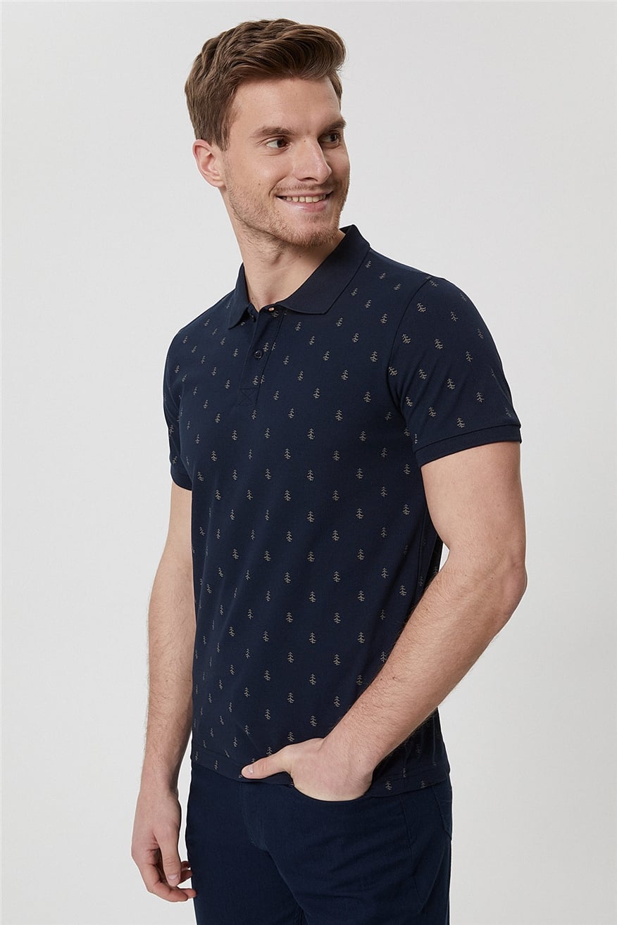 Pine Erkek %100 Pamuk Polo Yaka T-Shirt Lacivert