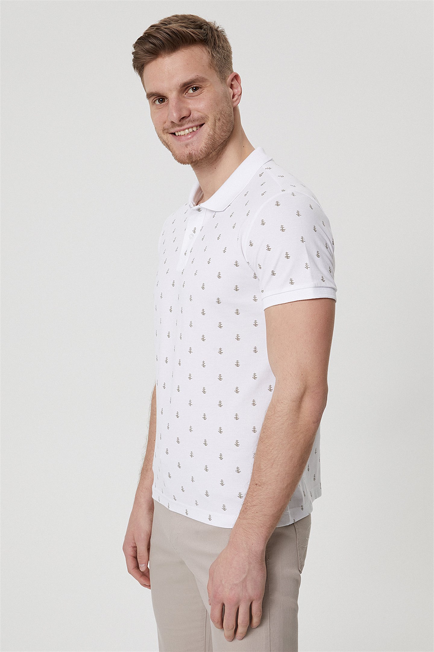 Pine Erkek %100 Pamuk Polo Yaka T-Shirt Beyaz