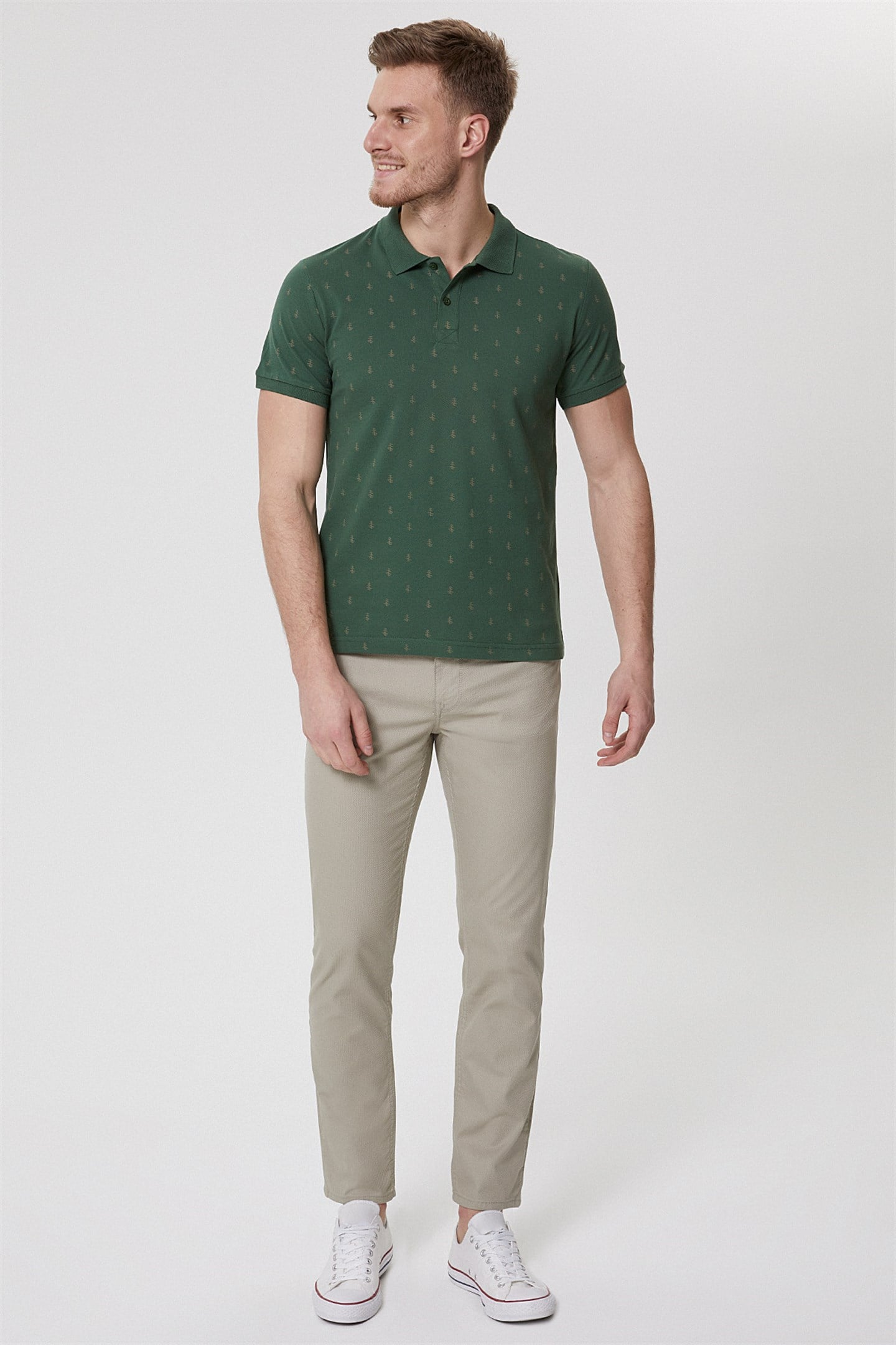 Pine Erkek %100 Pamuk Polo Yaka T-Shirt Koyu Yeşil