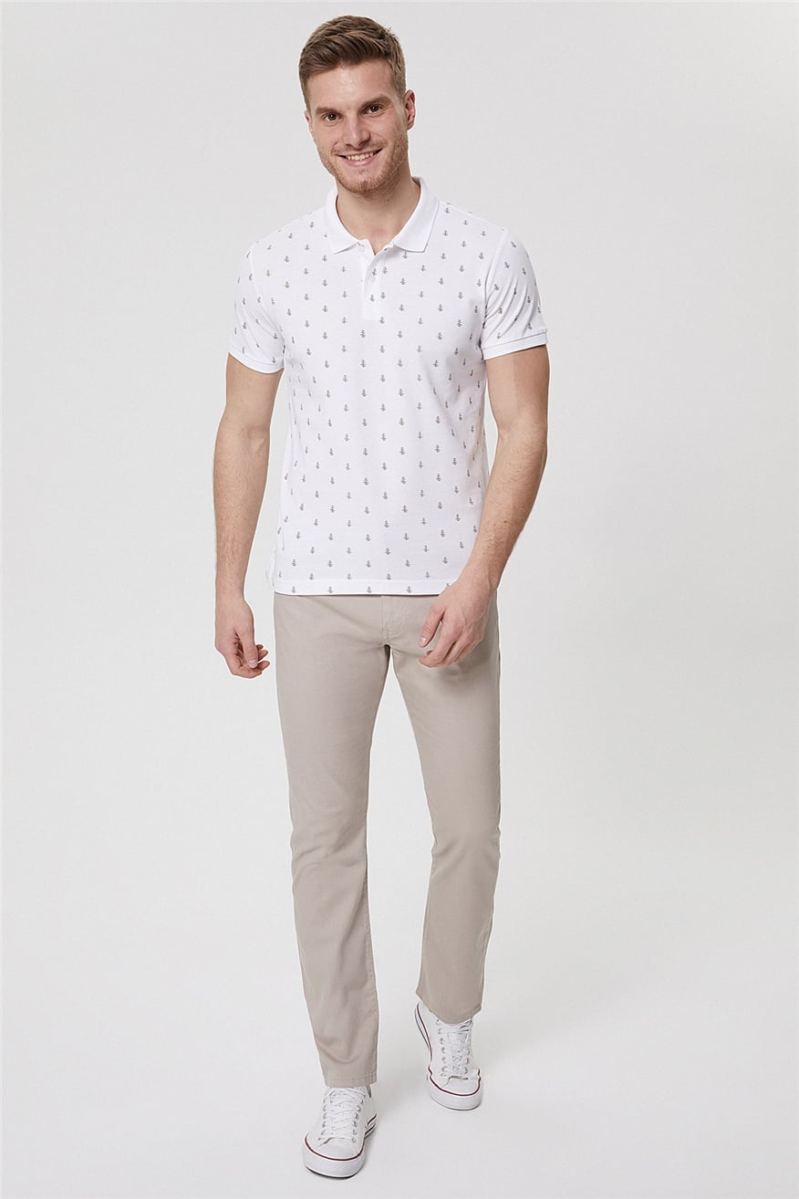 Pine Erkek %100 Pamuk Polo Yaka T-Shirt Beyaz