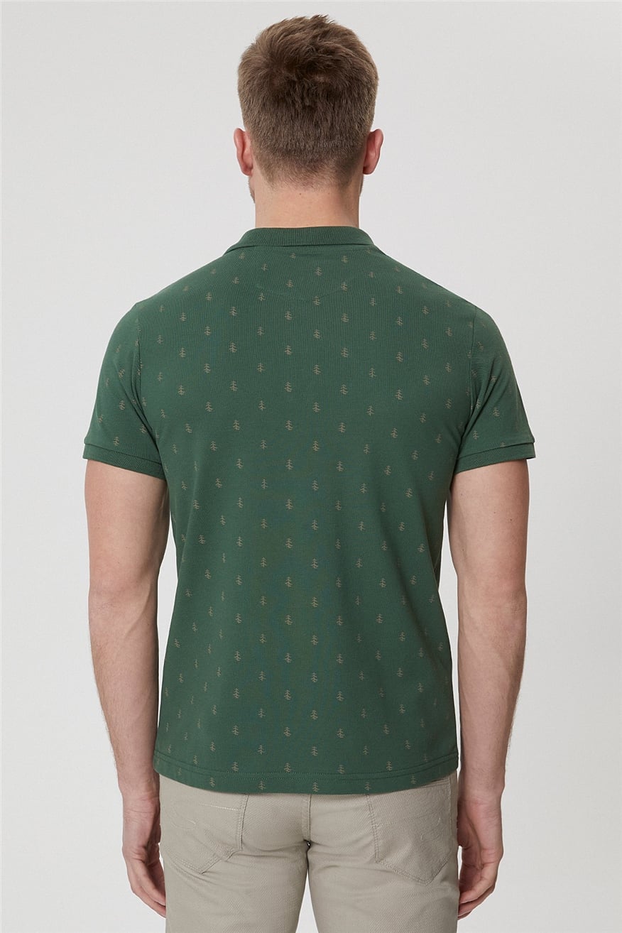 Pine Erkek %100 Pamuk Polo Yaka T-Shirt Koyu Yeşil