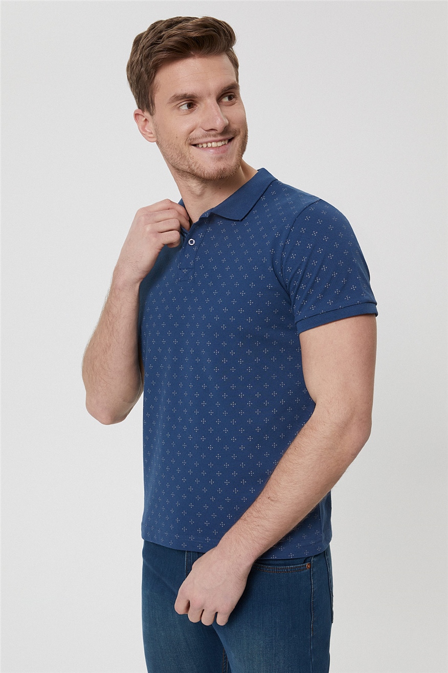 Polite Erkek %100 Pamuk Polo Yaka T-Shirt İndigo