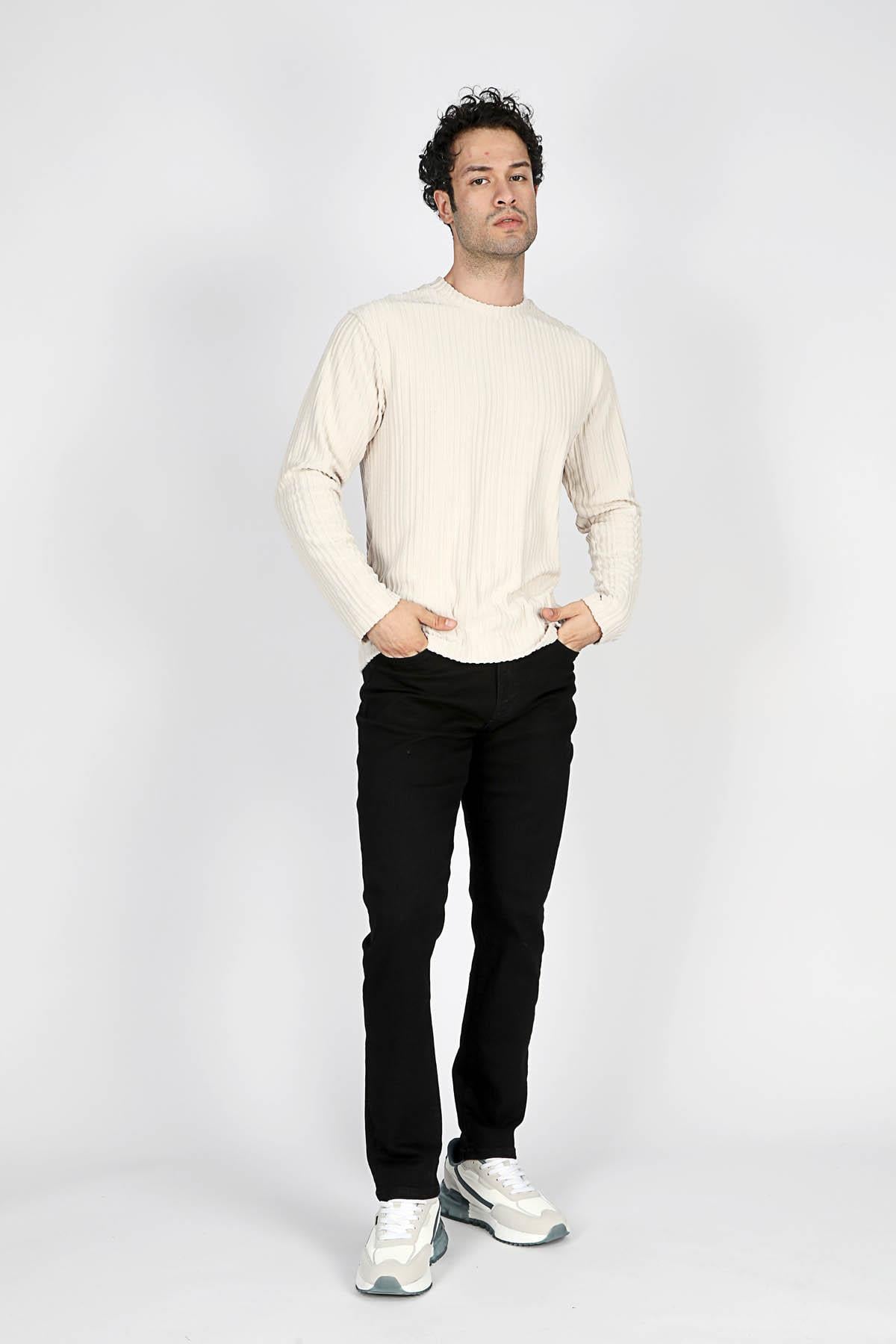 Porl Erkek O Yaka Uzun Kol T-Shirt Taş