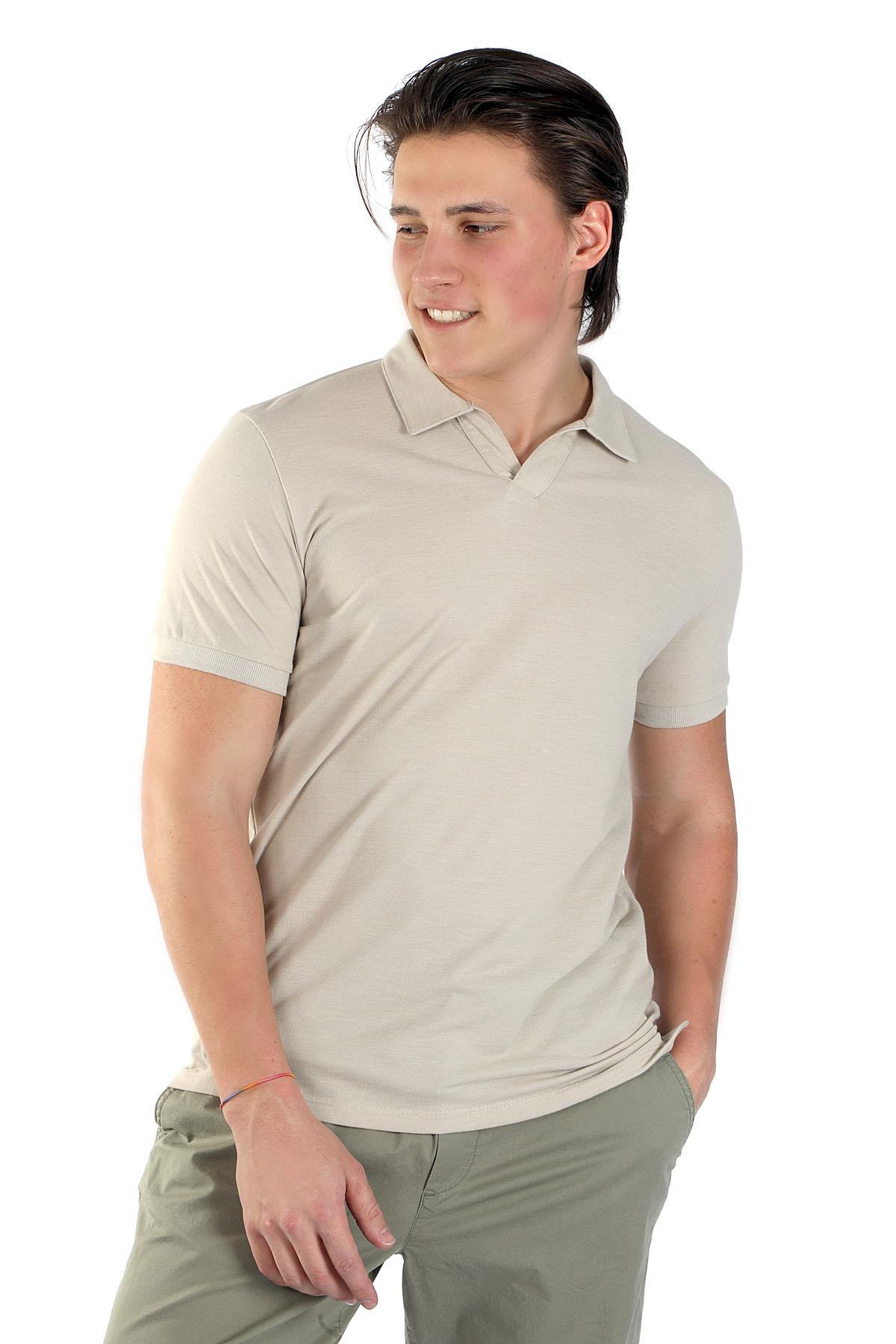 Poxla Erkek Pike Polo Yaka T-Shirt Bej