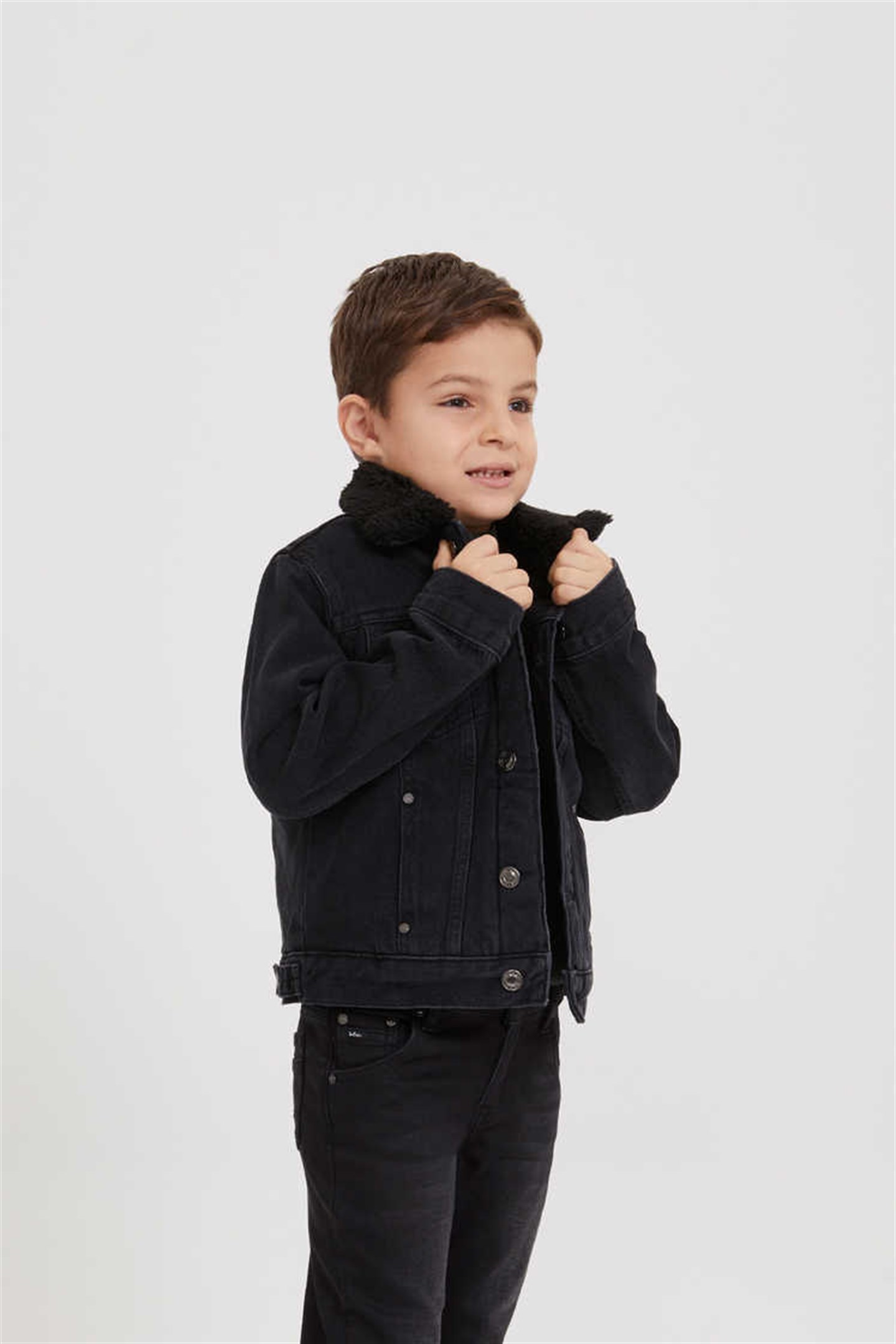 Puebla 10 Erkek Çocuk %100 Pamuk Jean Kürklü Ceket Denim