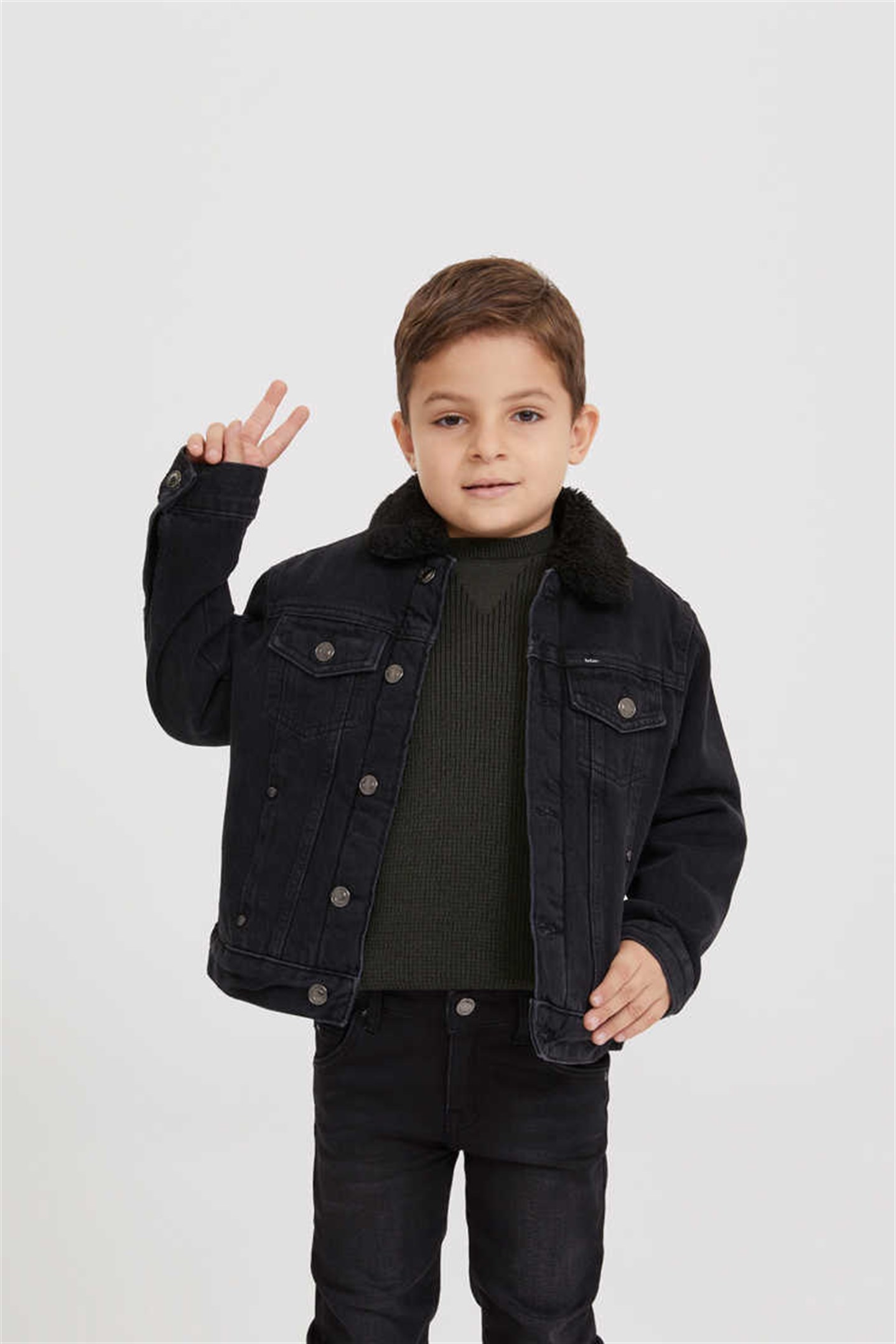 Puebla 10 Erkek Çocuk %100 Pamuk Jean Kürklü Ceket Denim