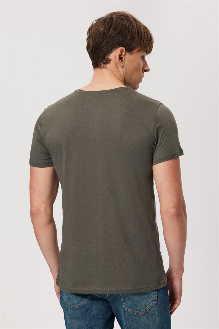 Rani Erkek %100 Pamuk O Yaka T-Shirt Haki