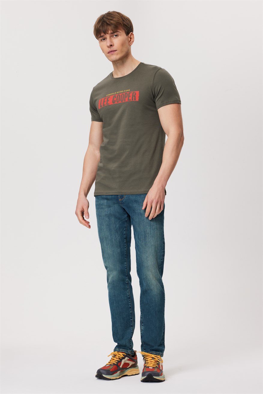 Rani Erkek %100 Pamuk O Yaka T-Shirt Haki