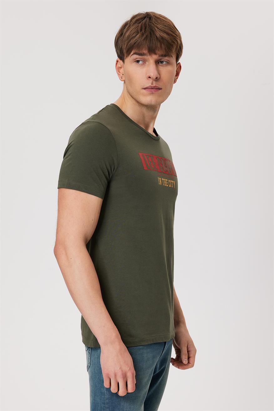 Real Erkek %100 Pamuk O Yaka T-Shirt Haki