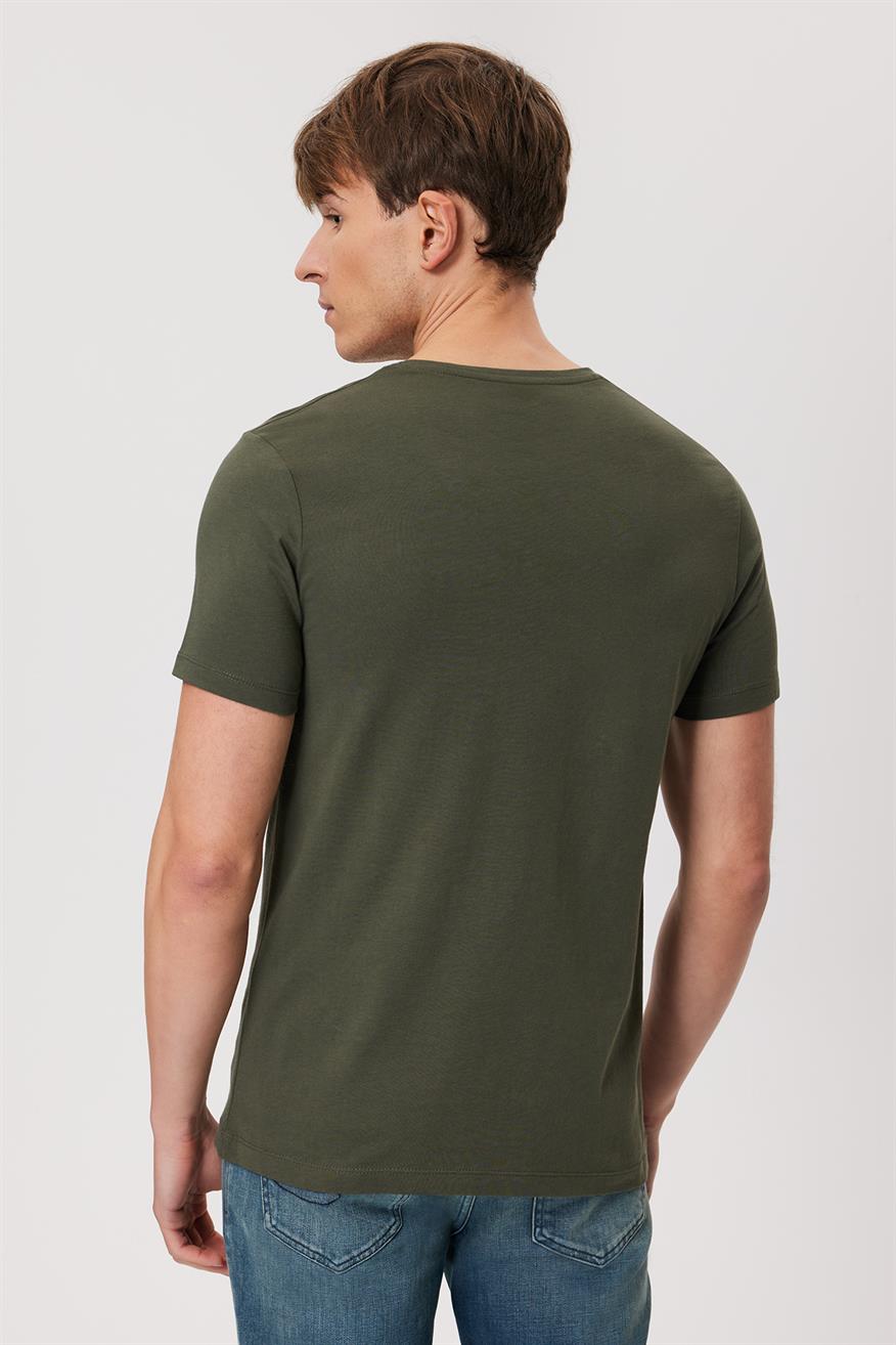 Real Erkek %100 Pamuk O Yaka T-Shirt Haki