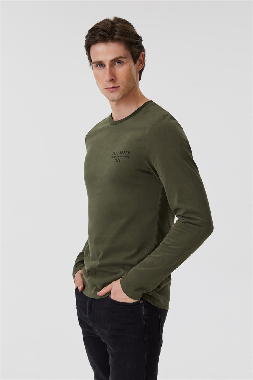 Renzo Erkek %100 Pamuk O Yaka Uzun Kol T-Shirt Haki