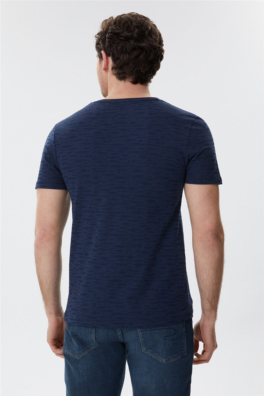 Rogers Erkek %100 Pamuk Bisiklet Yaka T-Shirt Lacivert