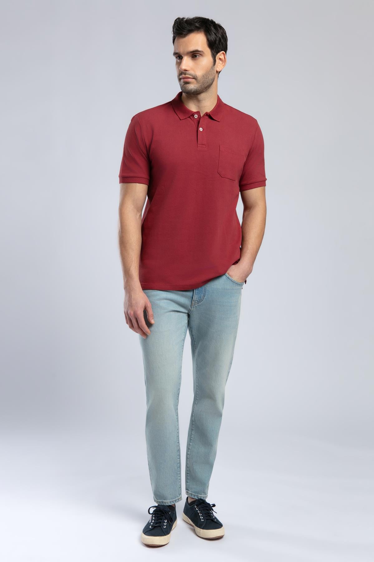Rolan Erkek %100 Pamuk Polo Yaka T-Shirt Bordo