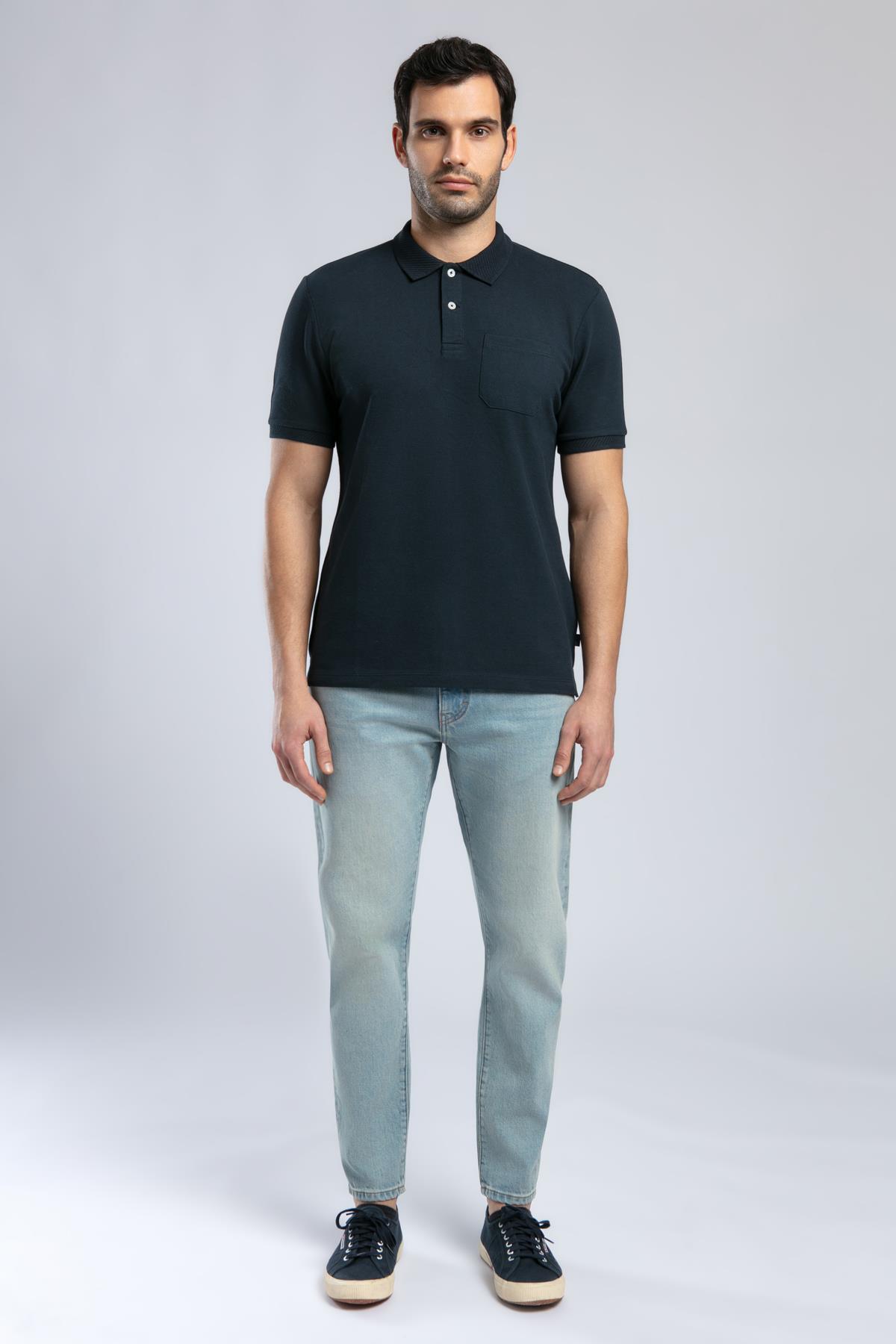 Rolan Erkek %100 Pamuk Polo Yaka T-Shirt Lacivert