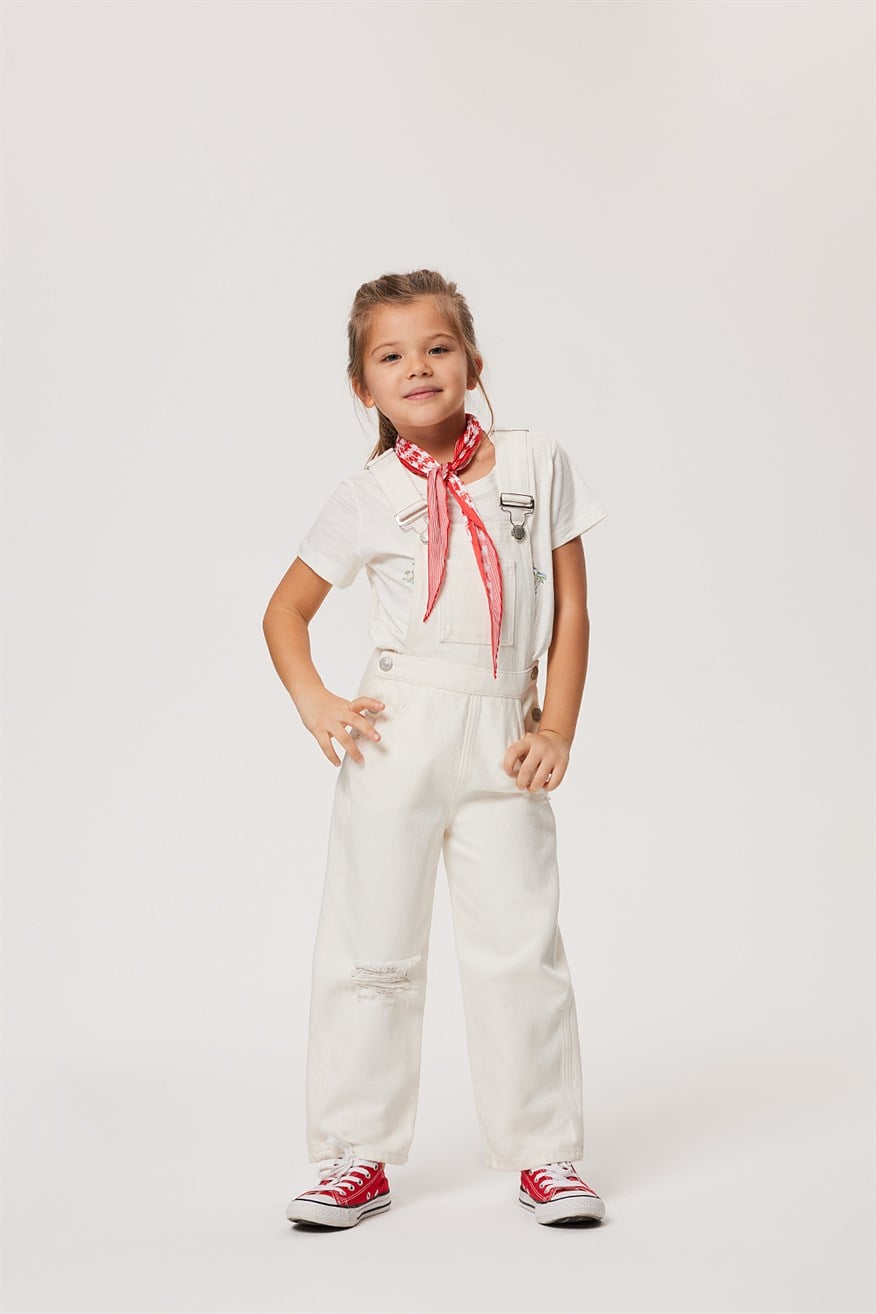 Rompers Kız Çocuk Jean Salopet Whıte Jean