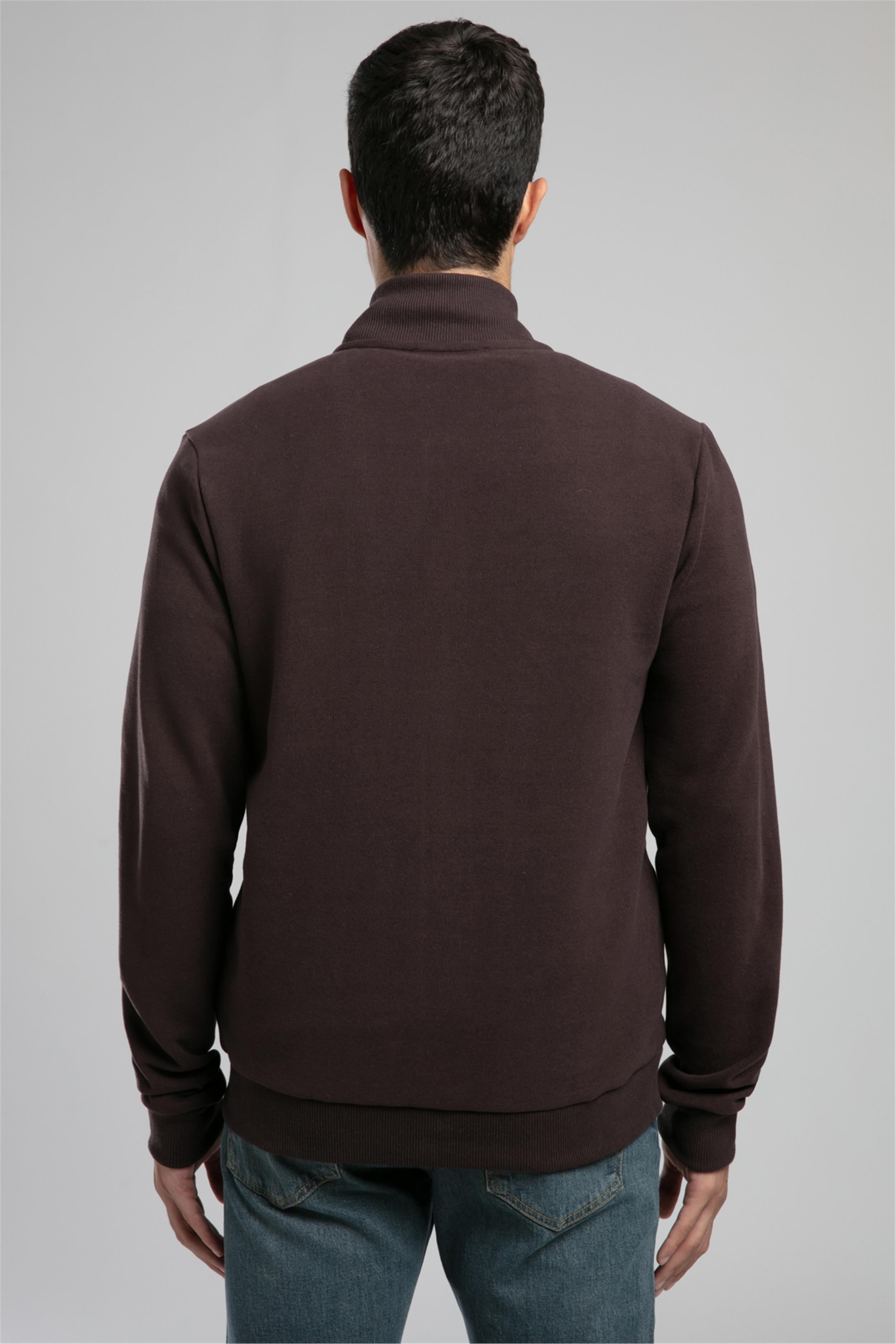 Rowena Erkek Dik Yaka Fermuarli Sweatshirt Acı Kahve