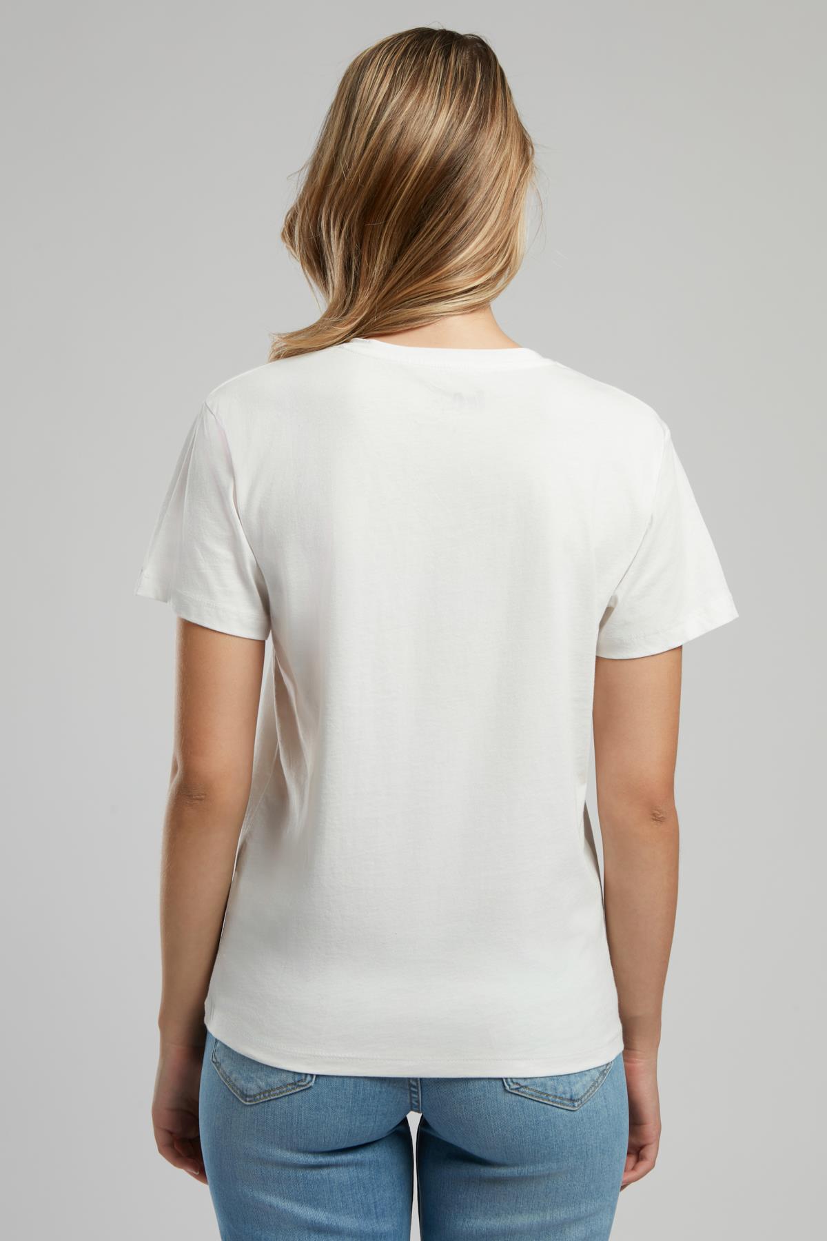 Sade Kadın %100 Pamuk V Yaka T-Shirt Ekru