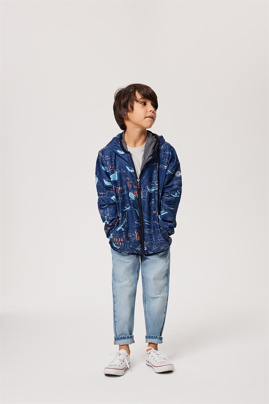 Saıl Erkek Çocuk Yağmurluk Mavi Desenli