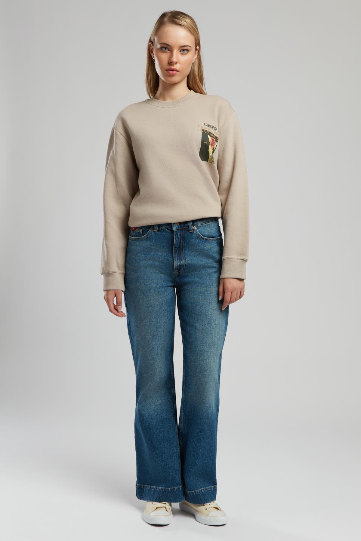 Sandy Yüksek Bel Geniş Paça Kesim Geniş Paça Francesca Light Kadın Jean Pantolon