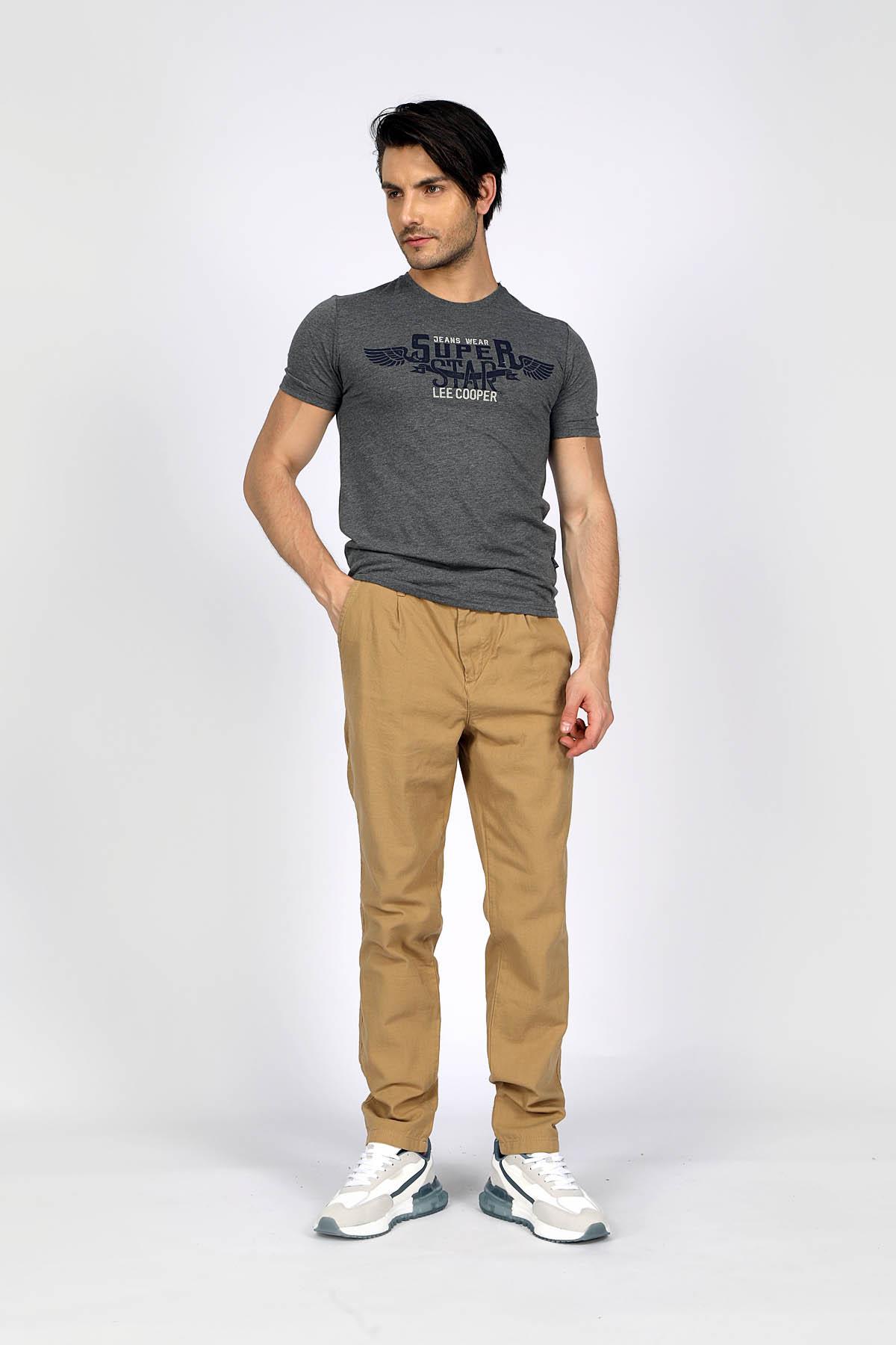 Sertiw Erkek %100 Pamuk O Yaka T-Shirt Antrasit Melanj