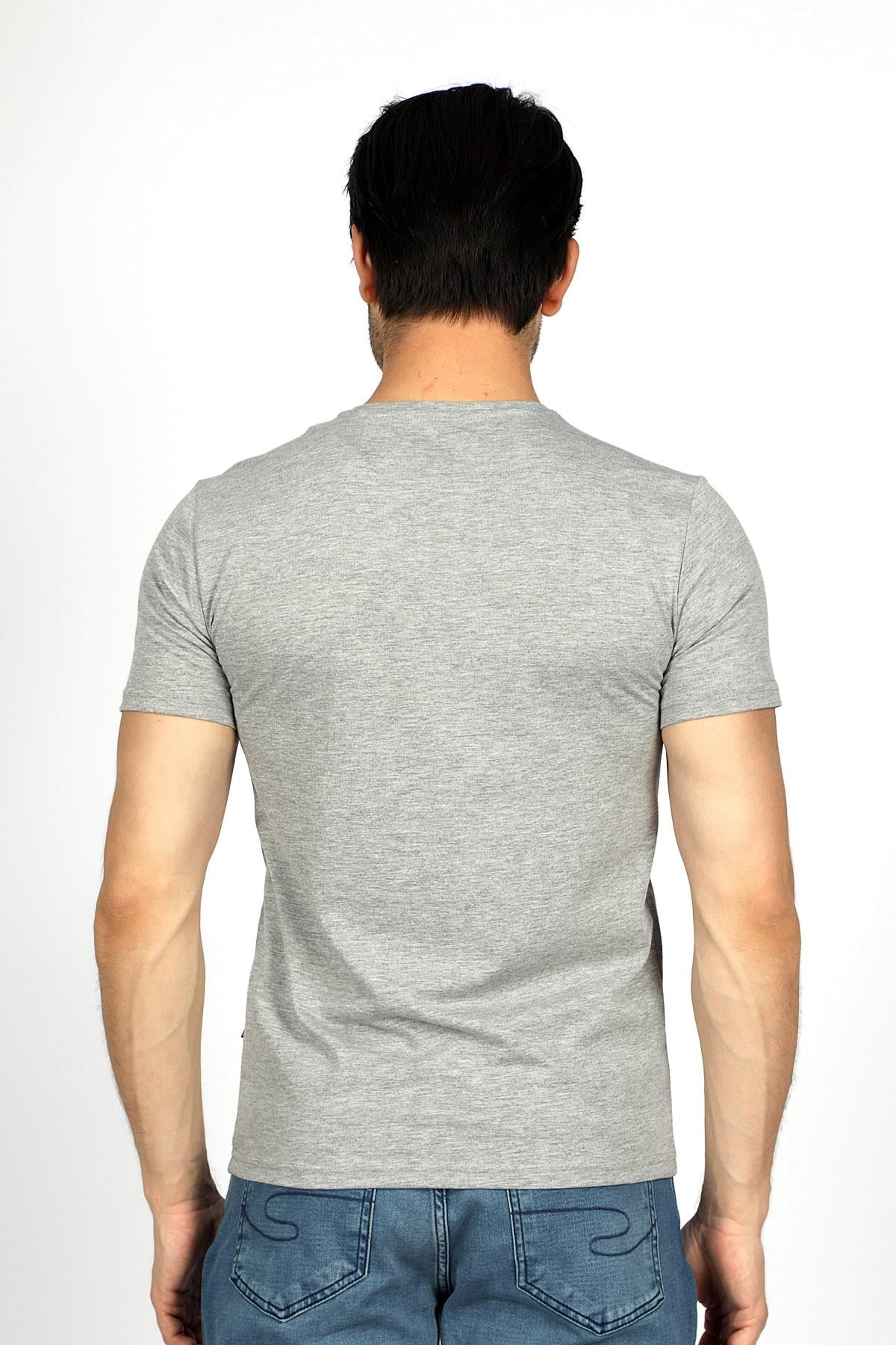 Sertiw Erkek %100 Pamuk O Yaka T-Shirt Gri Melanj
