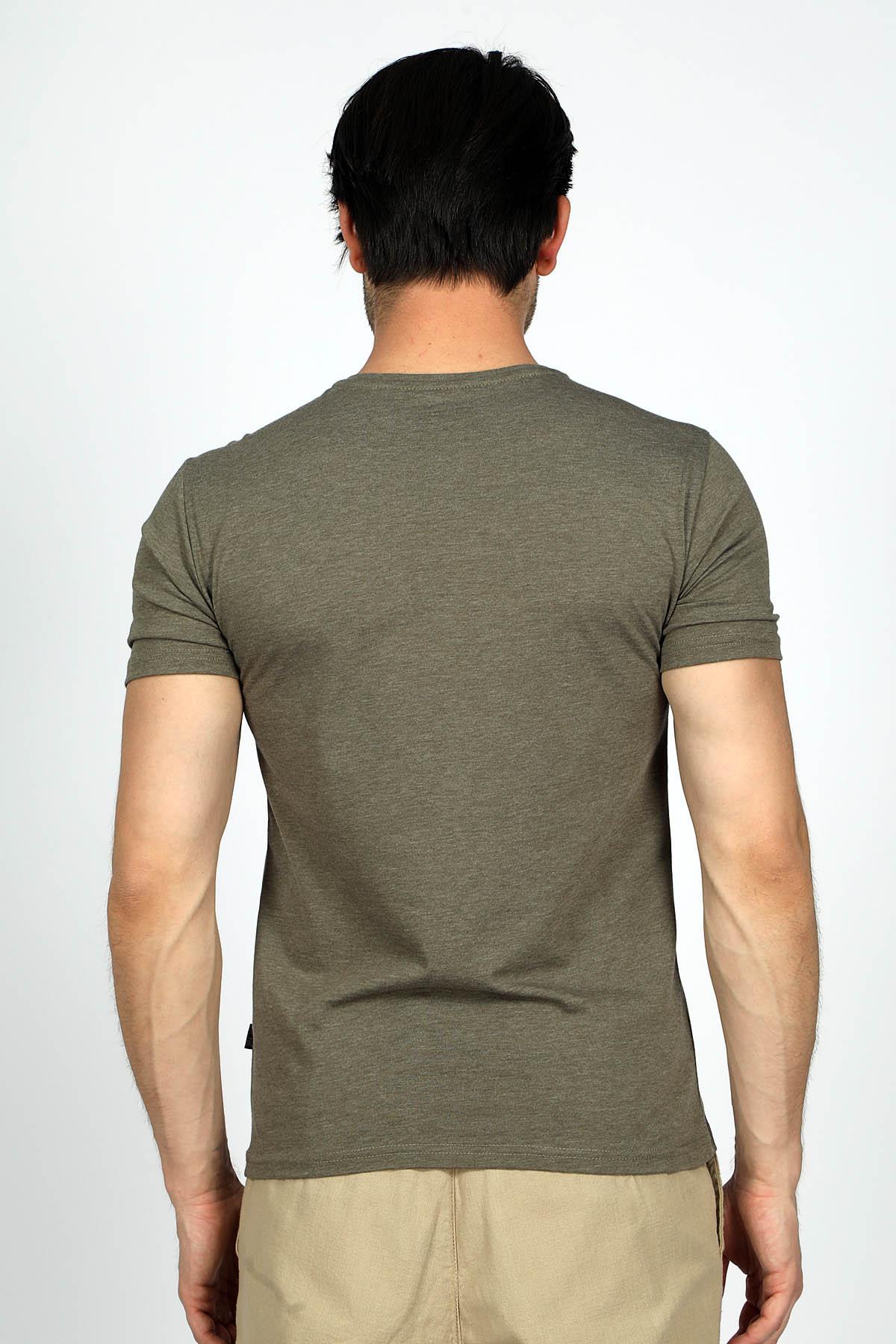 Sertiw Erkek %100 Pamuk O Yaka T-Shirt Yeşil Melanj