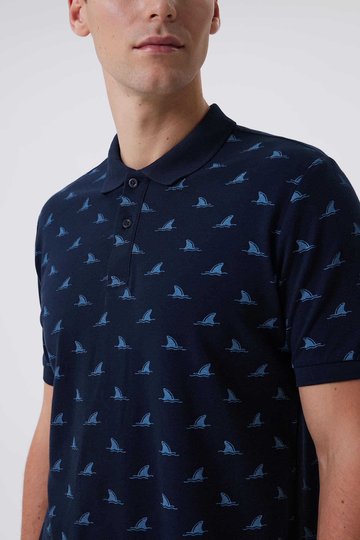 Shark Erkek %100 Pamuk Pike Polo Yaka T-Shirt Lacivert