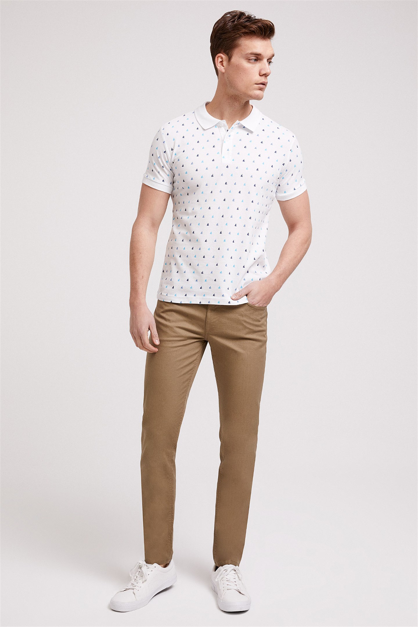 Ship Erkek %100 Pamuk Polo Yaka T-Shirt Beyaz