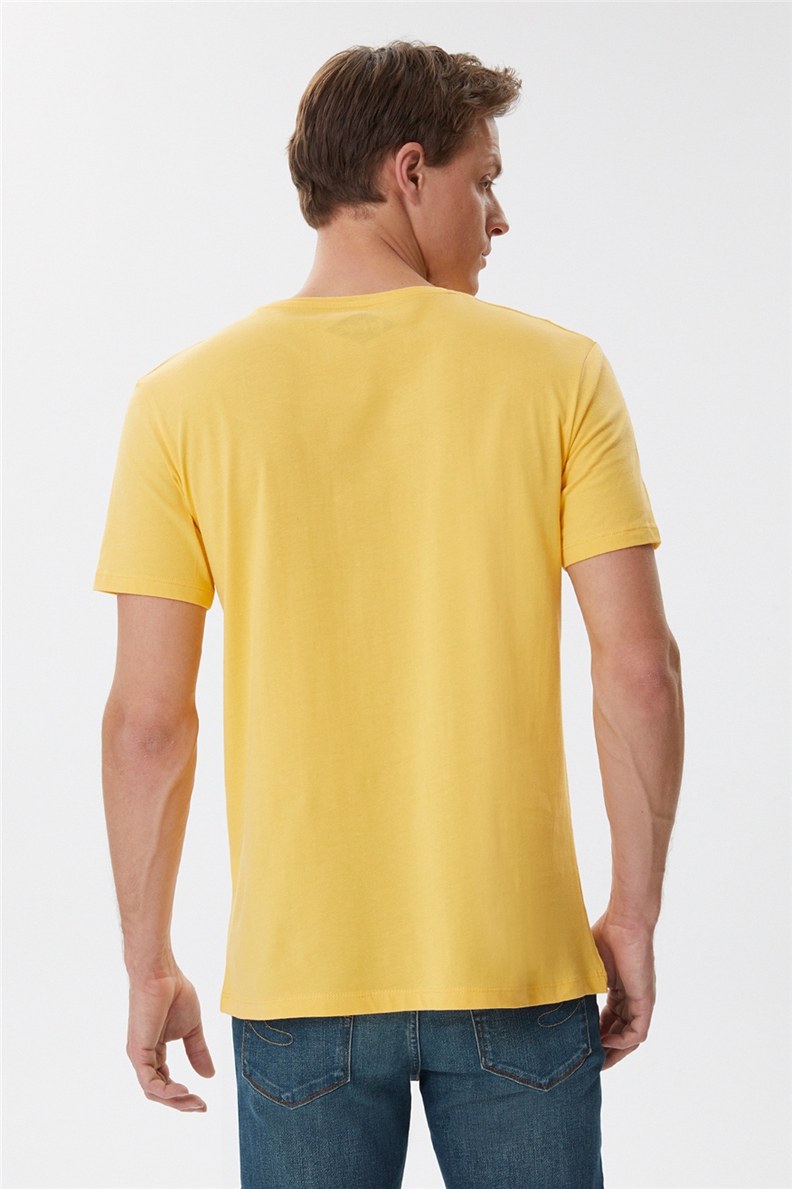 Simple Erkek %100 Pamuk Bisiklet Yaka T-Shirt Limon Sarı