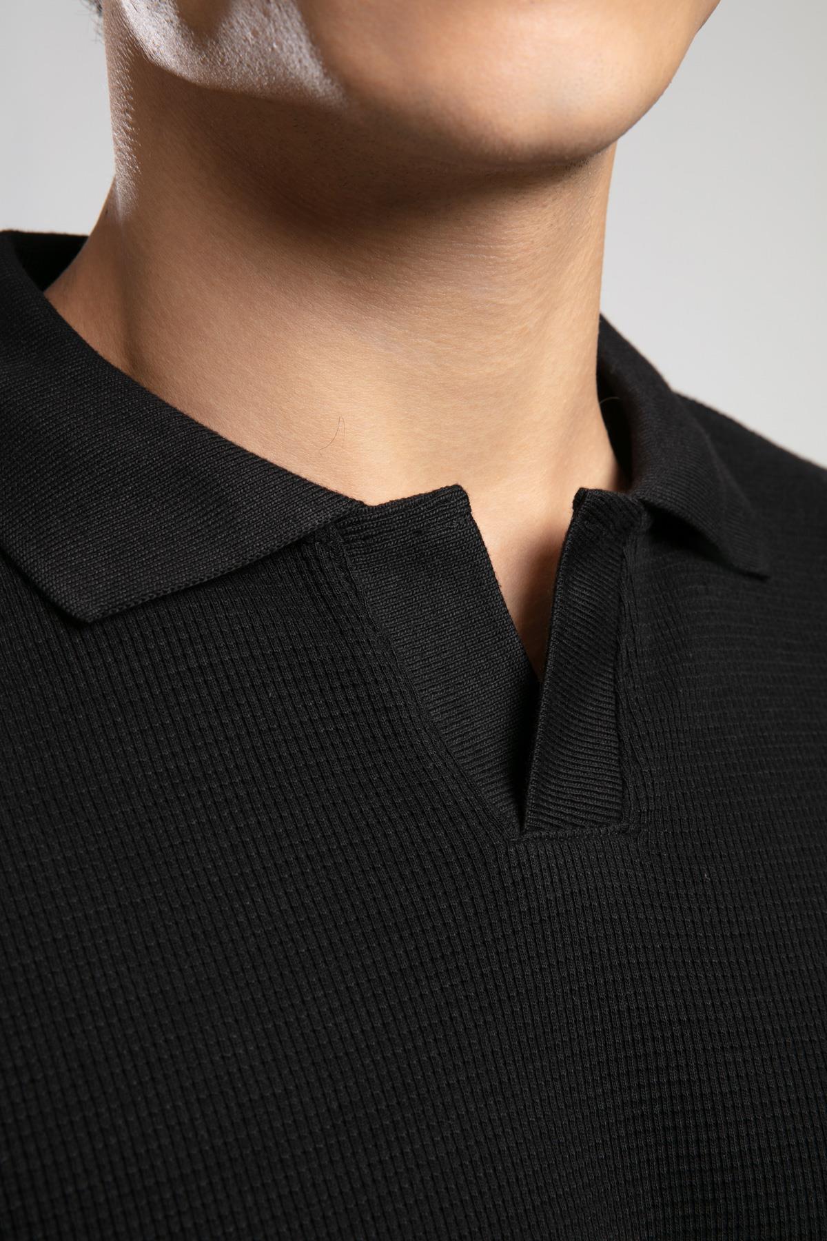 Sirius Erkek Polo Yaka Sweatshirt Siyah