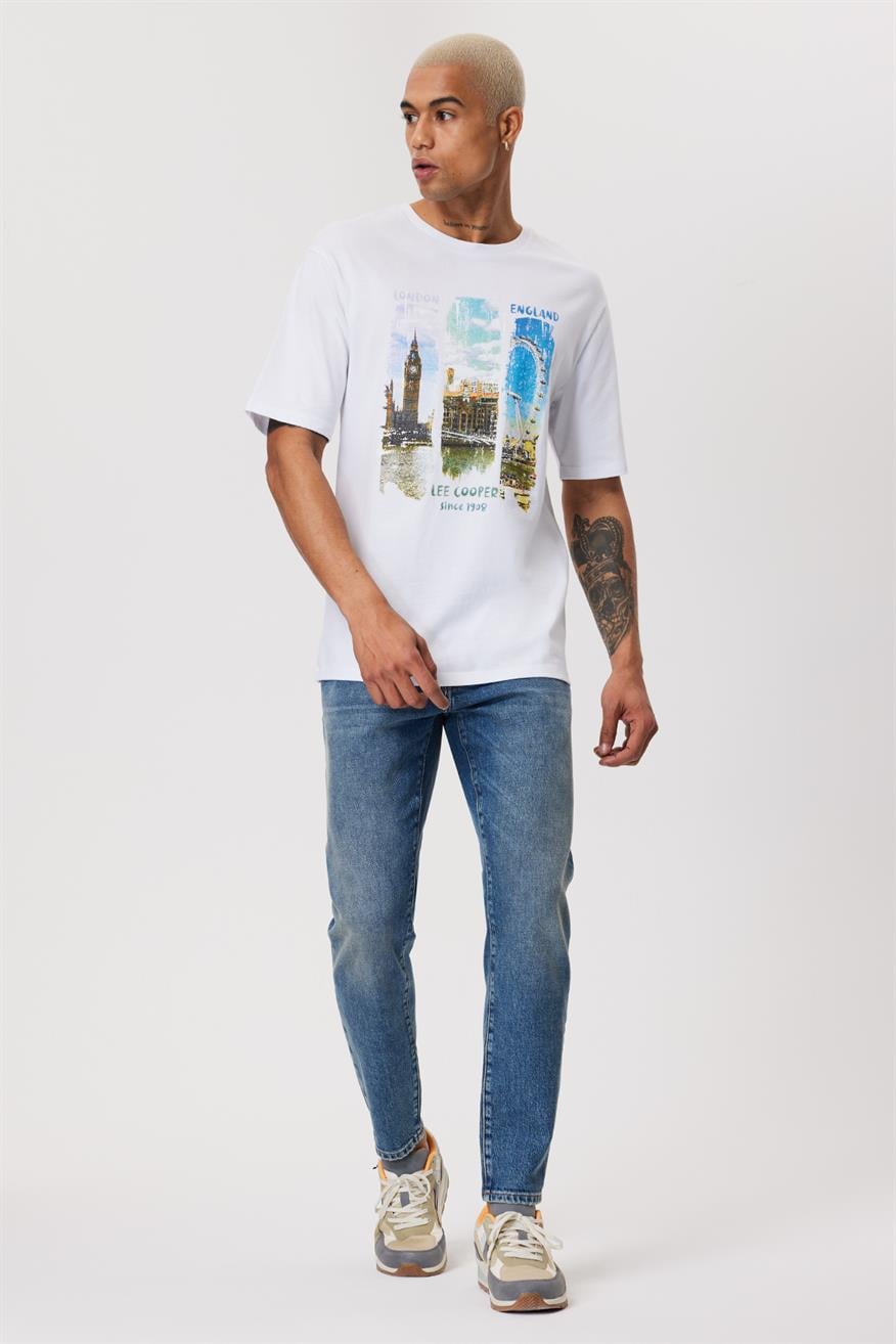 Soho Erkek %100 Pamuk O Yaka T-Shirt Beyaz