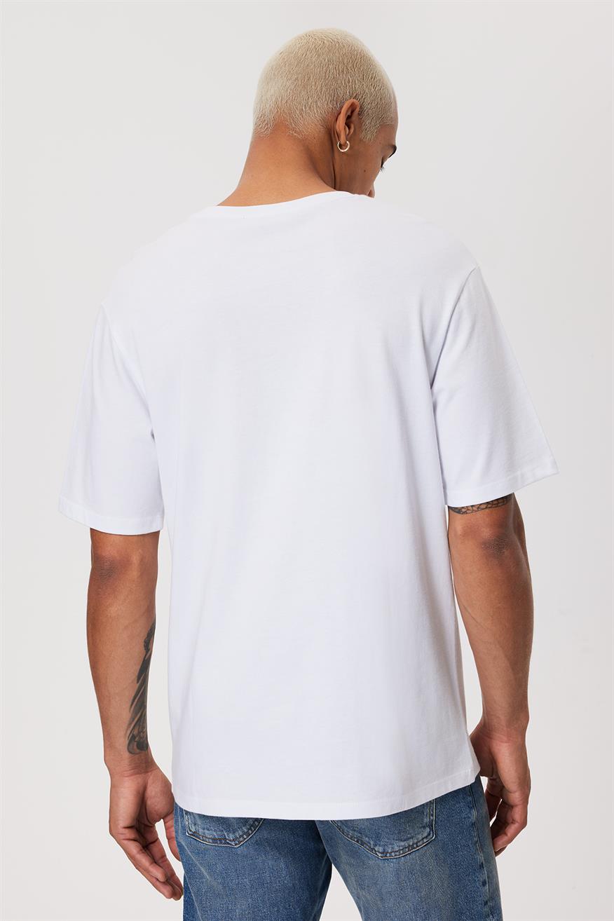 Soho Erkek %100 Pamuk O Yaka T-Shirt Beyaz