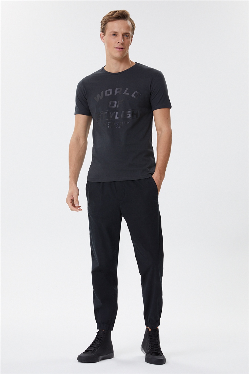 Stylish Erkek O Yaka T-Shirt Antrasit