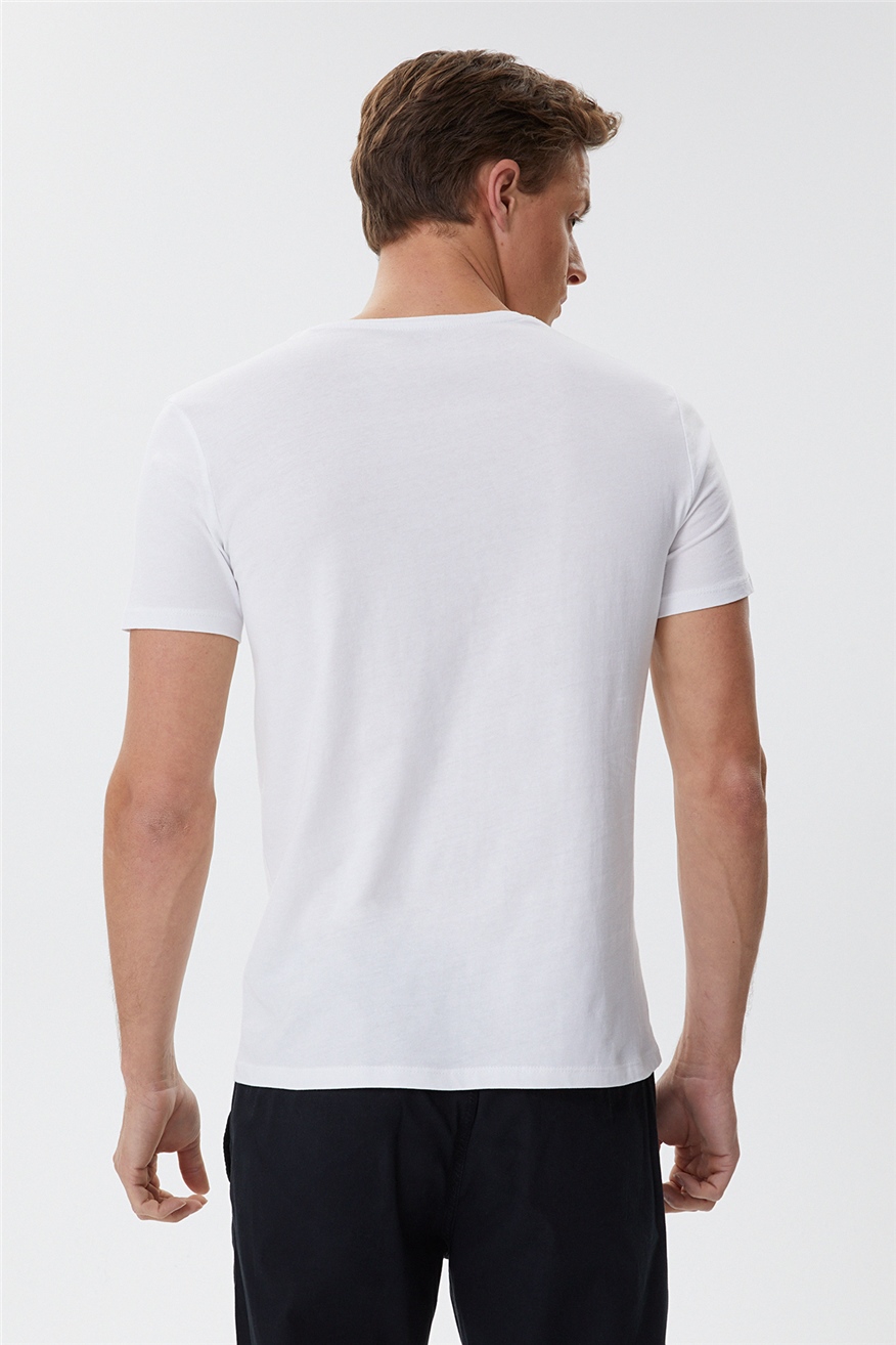 Stylish Erkek Bisiklet Yaka T-Shirt Beyaz