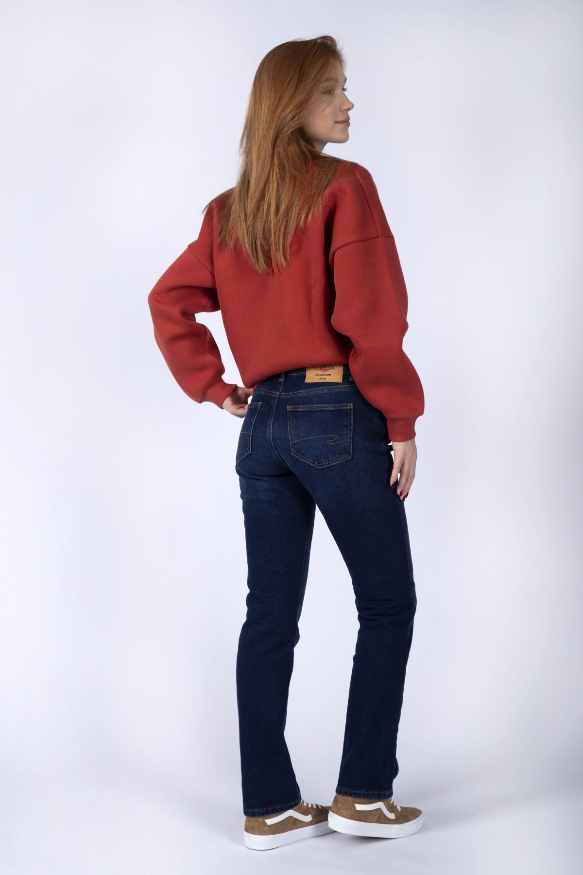 Susie Yüksek Bel Normal Kesim Düz Paça Mavi Kadın Jean Pantolon