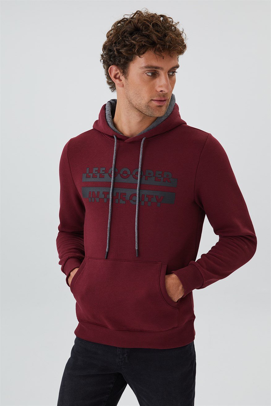 Tess Erkek Kapüşonlu Sweatshırt Mürdüm